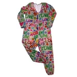 Natural Life Love Print Plush Fleece Zip One-Piece Lounge Pajamas Size S